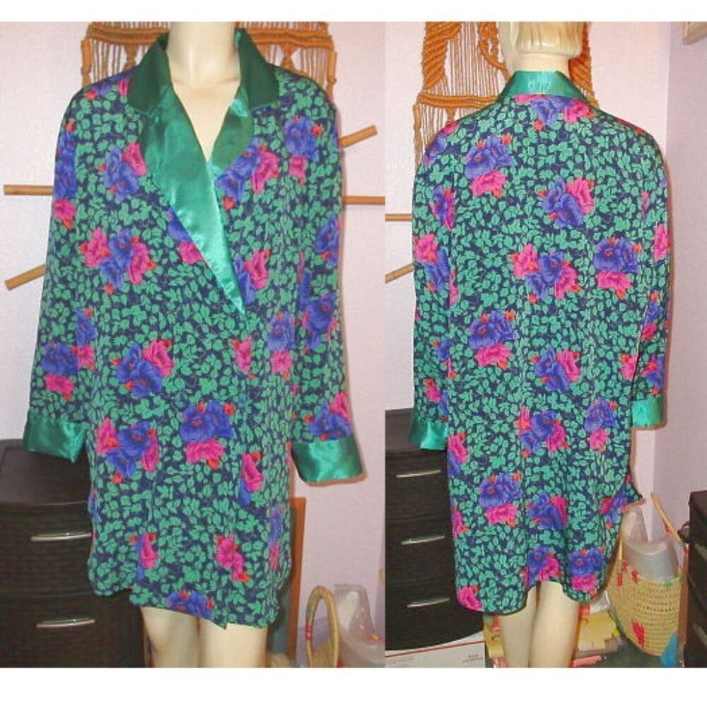 Vtg Victoria's Secret Gold Label Nightgown Size L Floral Satin Sleep Dress 80s